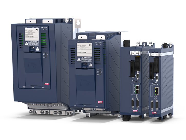 group picture of two KEB S6 servo drives und and two KEB F6 drive controllers/frequency inverters in smaller housing sizes