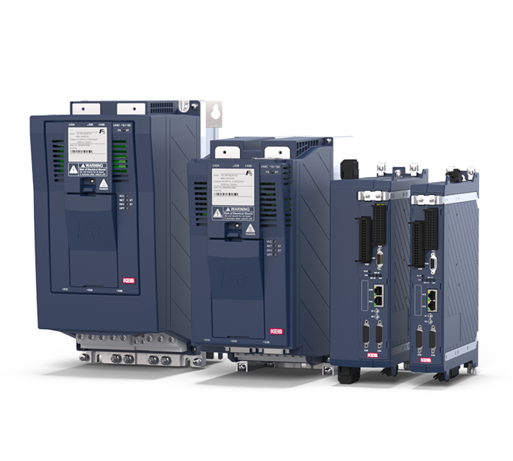 group picture of two KEB S6 servo drives und and two KEB F6 drive controllers/frequency inverters in smaller housing sizes