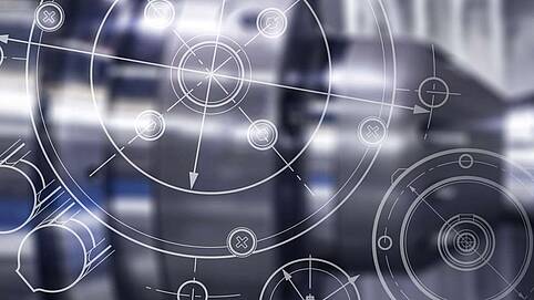 Lines suggesting a technical drawing of a gearbox over a mechanical shaft