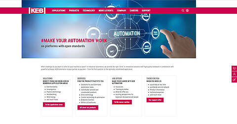 Screenshot KEB Autpmation Website