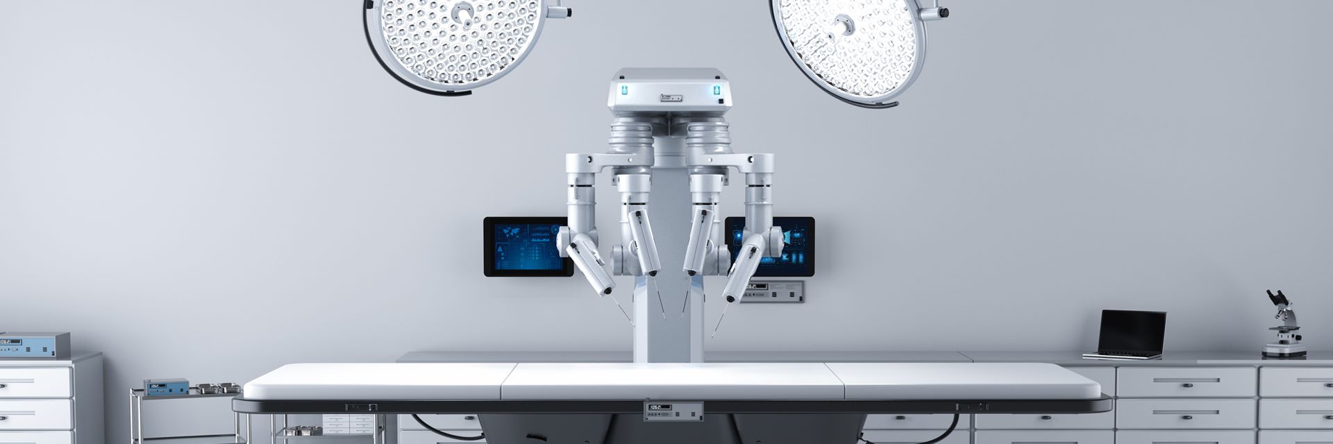  Operating table with surgical robot and lights