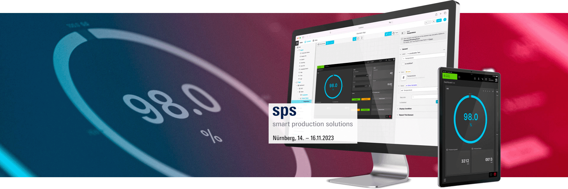 illustration of the hmi developed by KEB Automation called HELIO HMI with the SPS 2023 logo