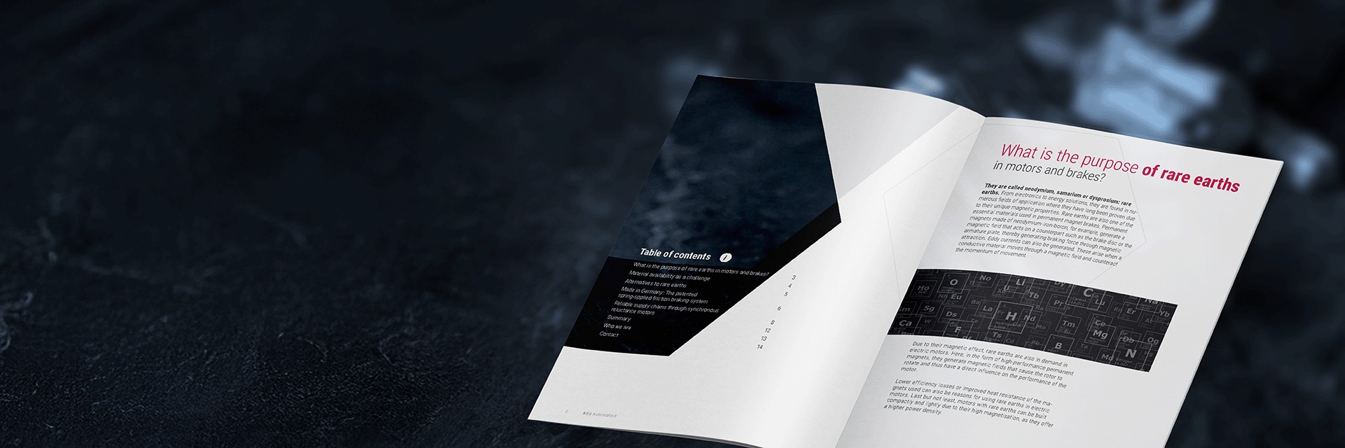 Preview of the white paper on rare earth alternatives by KEB Automation. The background is black.