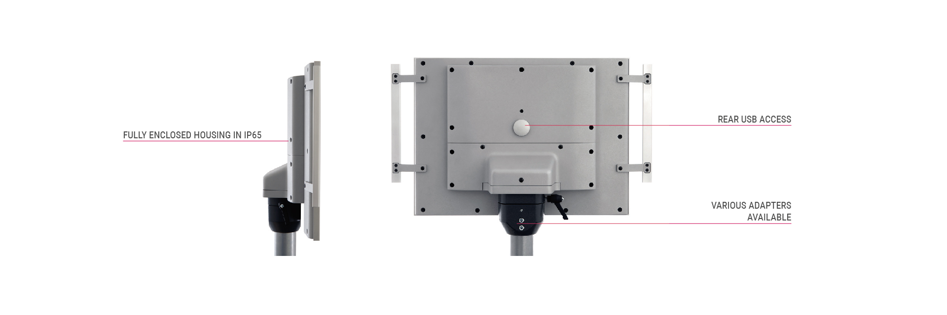 Product illustration with features of the C6 Arm-Mounting-Monitor 