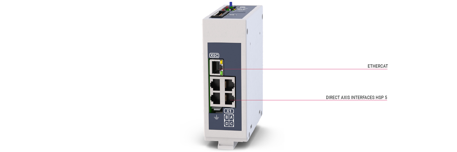 Product illustration of the C6 COMPACT II compact control in rear view with features