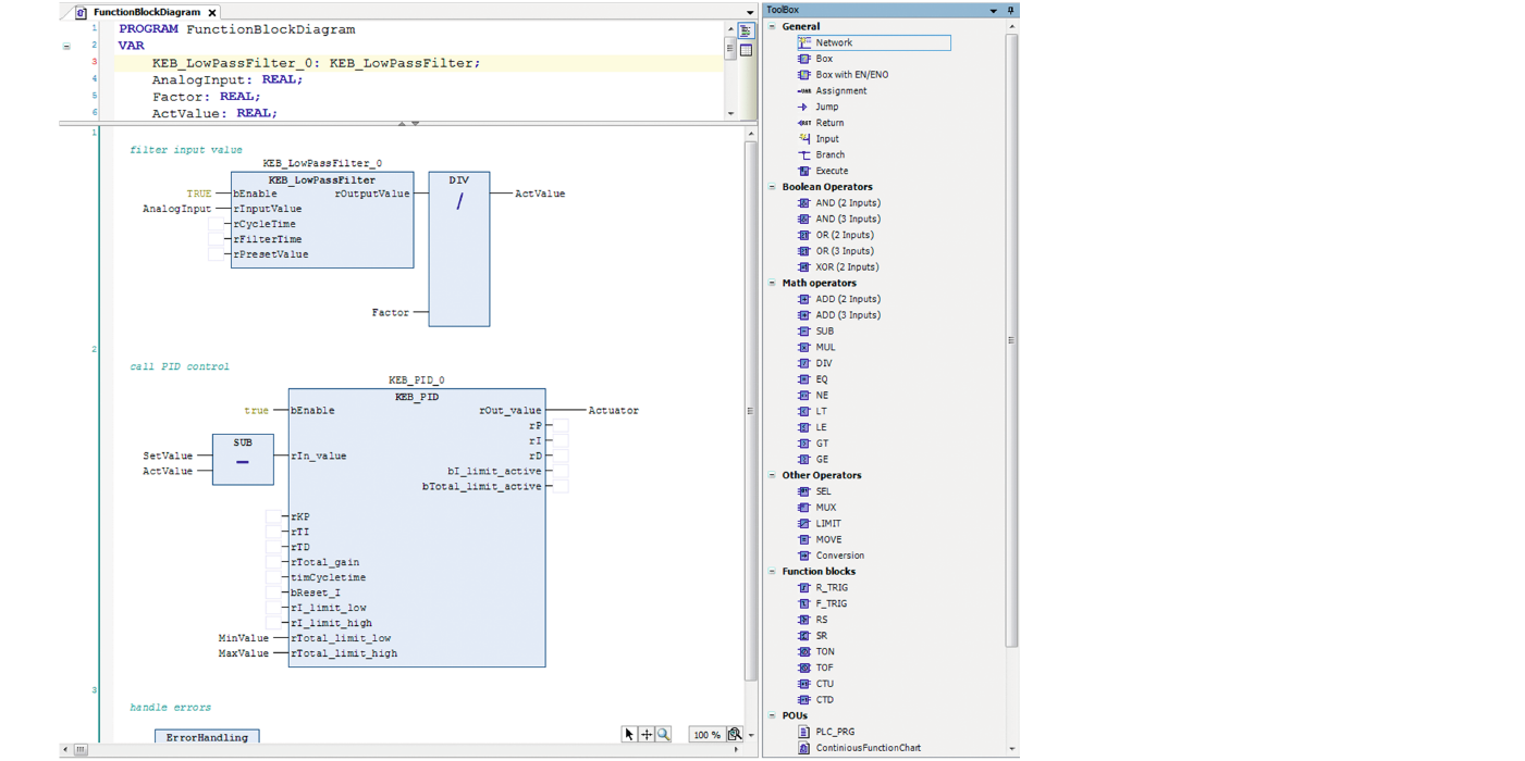 Function block diagram (FBD) aus COMBIVIS studio 6