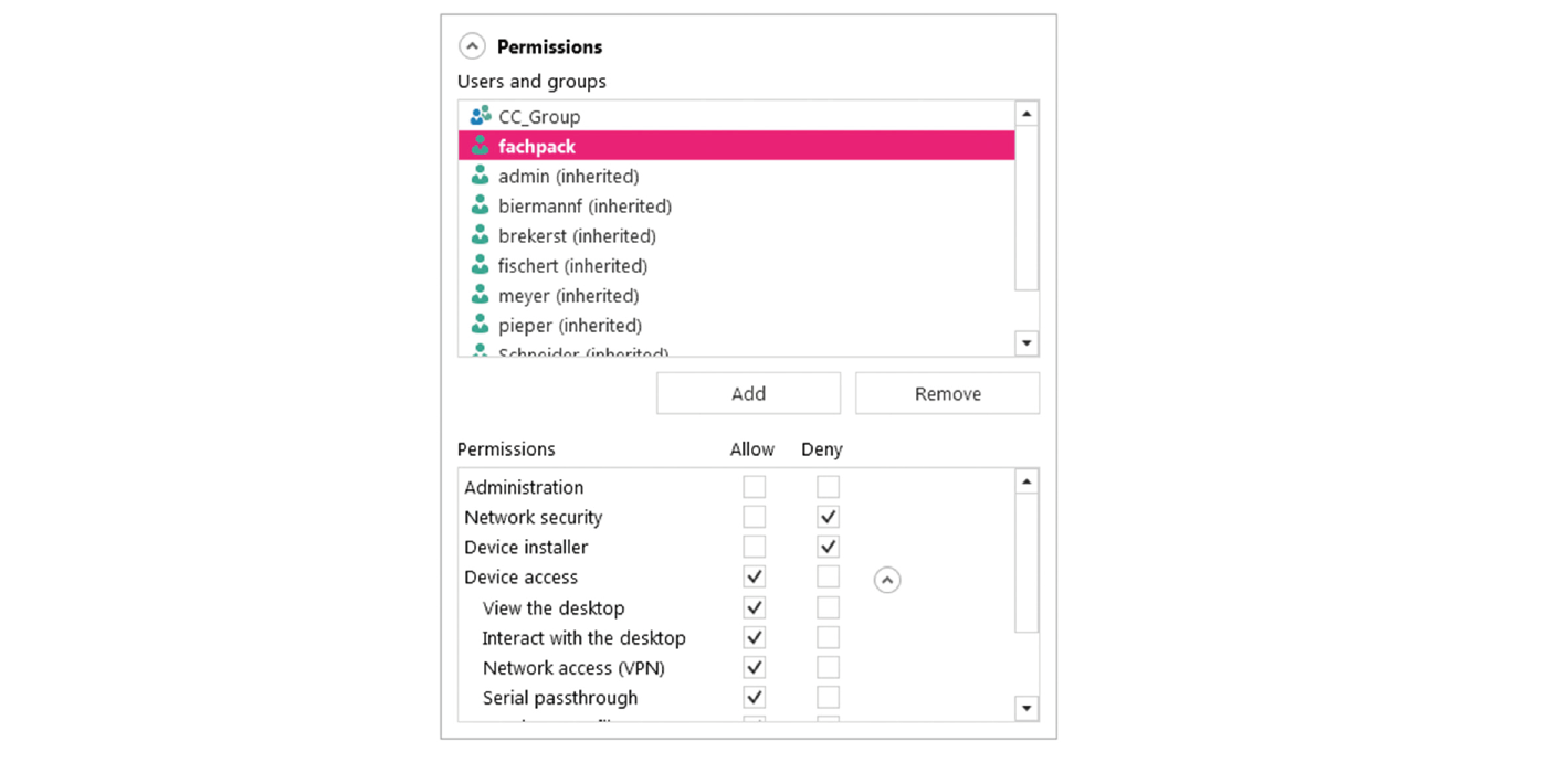 Übersicht des COMBIVIS connect Features "Verwaltungs- / Zugangsberechtigung"