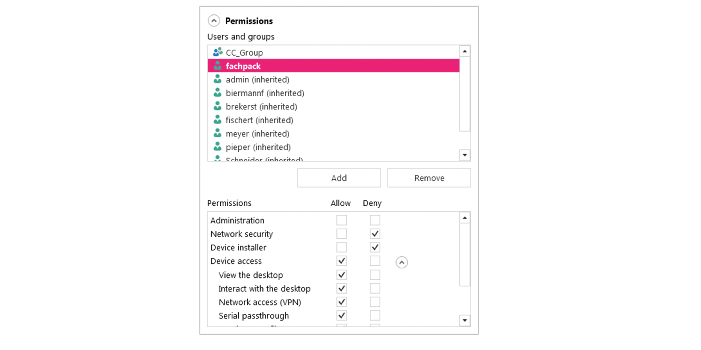 Overview of the COMBIVIS connect feature "Management of access rights"