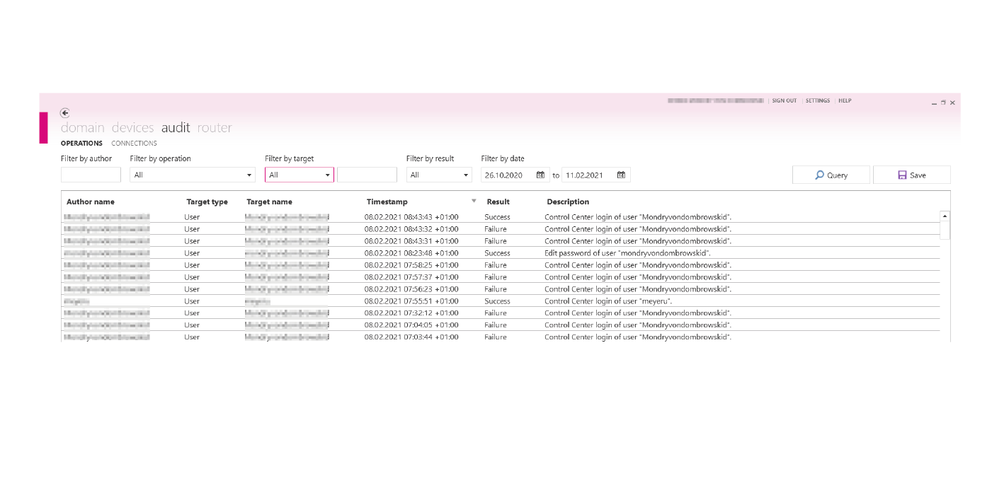 Overview of the COMBIVIS connect feature "Audit of access activities"