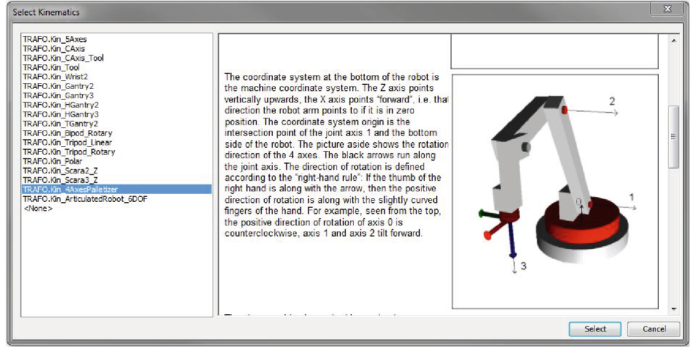 Parameterization of axis groups for predefined kinematics in a separate editor of COMBIVIS Control Runtime ADVANCED