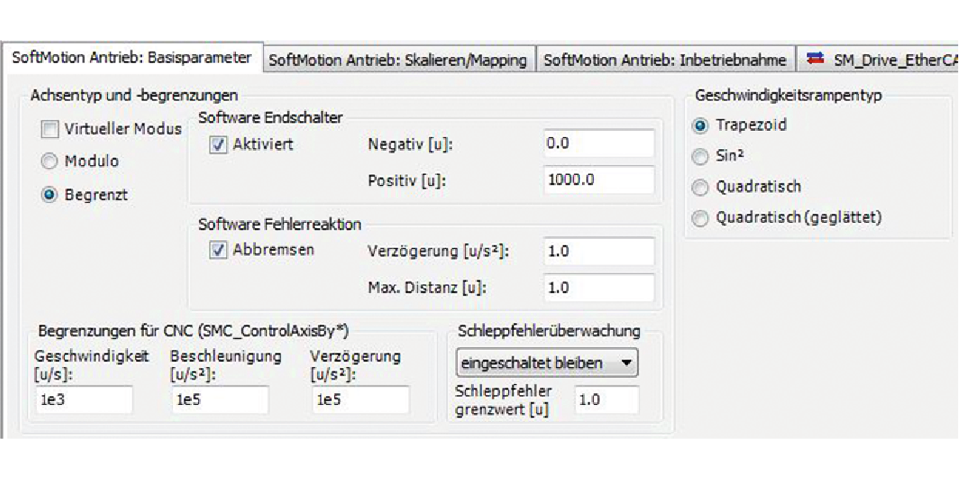 Achsenkonfiguration in COMBIVIS Control Runtime PRO 