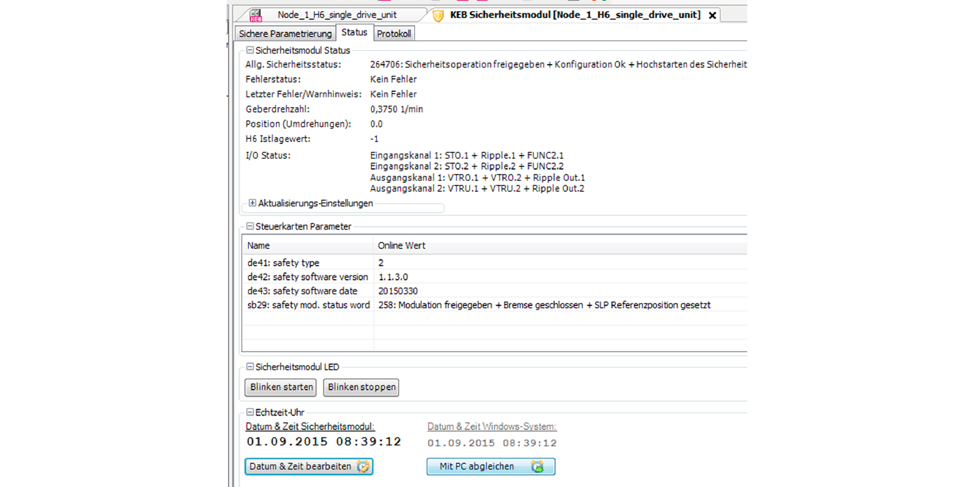 Status of safety module in COMBIVIS studio 6 Safety